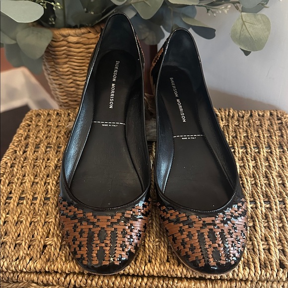 Sigerson Morrison women’s Black Brown weave Patent leather 8.5 ballet Flats - Picture 5 of 12